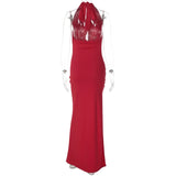 Purpdrank  New Fashion Women Halter Backless Slit Maxi Dress Solid Swinging Collar Sleeveless Slim Sexy Party Evening Elegant Outfit