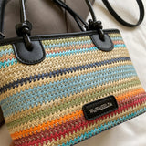 Purpdrank  Straw Woven Design Top-Handle Bags Women Rainbow Color Summer Beach Shoulder Crossbody Bags Luxury Designer Handbags