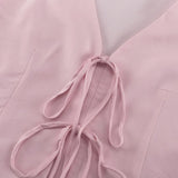 Purpdrank  Trousers Suit Office Lady Outfits Elegant Women Loose Two Piece Set Sleeveless Lace Up Vest Top Elastic Waist Wide Leg Pants Set