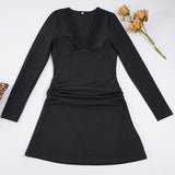 Purpdrank  Elegant Fashion Lace Trim Bodycon Dress Sexy Slim Deep V-Neck Long Sleeve Mini Dresses For Women Autumn Spring Streetwear