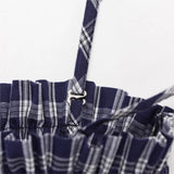 Purpdrank  2 style wears Retro French Blue Gingham Plaid Print Sling Dress Sexy Elastic Body Summer Woman Dresses Strapless Holiday Robe
