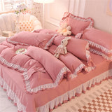 Purpdrank  Purple Bedding Sets Kawaii Seersucker Bed Sheet Pillowcase Fashion Girl Princess Duvet Cover Set 4 Pieces Cute Home Decoration