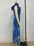 Purpdrank  Summer Fashion New Women's Elegant and Sexy Dress Sleeveless Slant Shoulder Vacation Leisure Bag Hip Tie Dyeing Long Dress