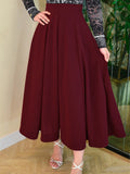 Purpdrank  Ladies' spring/summer solid color elegant and dignified simple office casual loose elastic waistband mid length skirt