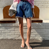 Purpdrank  Spring Summer Lace Patchwork Women's Denim Short Pants 2025 New High Waist Blue Casual Jeans Wide Leg Shorts for Women