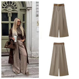 Purpdrank  European and American style 2025 new silk satin texture belted high-waisted casual wide-leg pants, fashionable and versatile flo