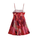 Purpdrank  Holiday Tie-dye Flower Print Slash Collar Ruched Chest Mini Sling Dress Sexy Low Back Backless Robe BOHO Summer Vestido
