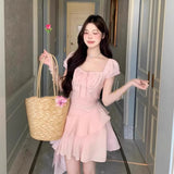 Purpdrank  Absolutely Beautiful Pink Summer Short Skirt Asymmetrical Princess Style Women's Dress Beachside Fashionable  Dress