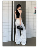 Purpdrank  White Low Rise Waist Wide Leg Baggy Pants Women Y2K Streetwear Casual Loose Trousers Female Fashion Straight Pants