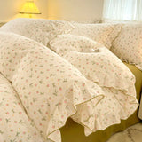 Purpdrank  Pink Tulip Duvet Cover Set Ins Korean Style with Flat Sheet Pillowcase No filler Washed Cotton Queen Full Twin Home Bed Linen