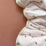 Purpdrank  Bedding Set INS Girls Cherry Soft Washed Cotton Bed Sheet Queen King Size Duvet Set Flower Comforter Set Pillowcase Bed Linens