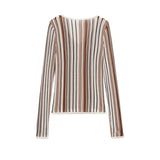Purpdrank  Vintage Striped Knit T Shirt Women Long Sleeve V Neck Slim Casual Autumn Tops