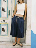 Purpdrank  European style new women's fashion versatile temperament solid color with chain belt long casual shorts