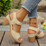 Purpdrank  Women's Summer Fashion Large Sandals 2025 New Bohemian Style Knitted High Heel Sandals Women's Thick Bottom Temperament Sandals
