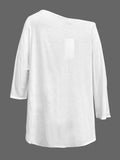 Purpdrank  Summer Spring Casual White T-shirts One-shoulder Long Sleeves Loose Simple Basic Tops Tee Shirts S-2XL