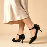 Purpdrank  Big Size 46 Women Pink Velvet Mary Jane Pumps Bow Knot Ankle Strap Kitten Heel Shoes Elegant Pointed Toe Office Dress Shoes