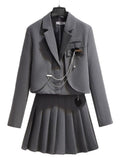 Purpdrank - 2023 Spring Streetwear 3 Piece Pleated Skirt Suit Plus Size Harajuku Loose Jacket Blazer+Mini A-Line Skirt+White Blouse Summer