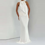 Purpdrank  Sexy Halter Sleeveless Evening Party Dress Fashion Sequins Splicing Slim Gowns Dress Women's Elegant Draped Backless Long Dress