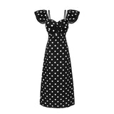Purpdrank  Sexy White Black Polka Dot Print Ruffles Off Shoulder Dress Women Ruched Chest Slim Waist Midi Dresses Robe Holiday Vestidos