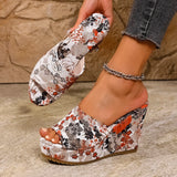 Purpdrank  Printed Wedge Women's Sandals 2023 Summer New Easiest for Match Outerwear High Heels Thick Soled Wedge Platform Sandals