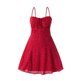 Purpdrank  Trendy Pleated Drawstring Slim Slip Dress for Women Summer Floral Print Sexy Spaghetti Strap Mini Dresses Vacation Beach Dress