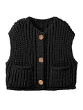Purpdrank  Button Casual Retro Cropped Sweater Vest Women 2025 Summer Fall Fashion V-Neck Sleeveless Coarse Yarn Knitted Tops Female Jumper