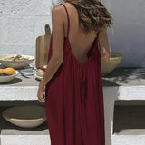 Purpdrank  New Women Strapless Backless Loose Loungewear Dress Skin Friendly Comfortable Home Spaghetti Strap Solid Color Plus Size Dress