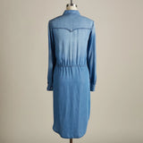 Purpdrank  Spring Dresses For Women Long Sleeve Lapel Button Dresses With Pockets Denim Lapel Jeans Turn-Down Collar Knee Length Dress Robe