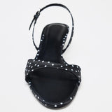 Purpdrank  Fashion Polka Dot Kitten Heel Design Sandals Women High Quality Satin Back Strap Buckle Heels Sandal Comfort Elegant Dress Shoes