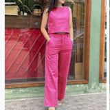 Purpdrank  Ladies Casual Faion Set Svel Wide Leg Pants ket Design Polyester Fabric for Women in Their 20s And 30s