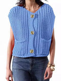 Purpdrank  Button Casual Retro Cropped Sweater Vest Women 2025 Summer Fall Fashion V-Neck Sleeveless Coarse Yarn Knitted Tops Female Jumper