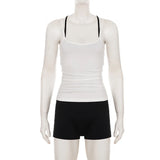 Purpdrank  Sporty Activewear Contrast Color Rompers Sets Women 2025 Sexy Slim 2 Piece Sets Slash Neck Camis Tops Sleeveless Playsuits Y2K