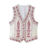 Purpdrank  Vintage V Neck Vest Jacket For Women Ethnic Floral Embroidered Spring Summer Jackets Crop Tops Boho Beach Vestes Coats