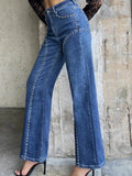 Purpdrank  Women High Waist Wide Leg Pants Hole Straight Pants Long Jeans Casual Trendy Trousers 2026 Spring Autumn New Denim Trousers