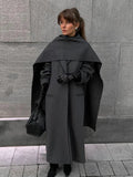 Purpdrank  Vintage Fashion Long Scarf Collar Overcoats Women's Casual Double Breasted Pockets Coats 2025 Autumn Lady High Street Outerwears