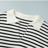 Purpdrank  Knit Striped Women Sweater Full Sleeve Deep V Neck Female Top 2025 Fashion Casual Autumn Loose Turn-down Collar Lady Pullovers