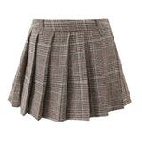 Purpdrank  Women Side Zipper Waist Plaid Tweed Mini Pleated Skirt The Spice Girls Ruched Hem A-line Short Skirts with Shorts lining