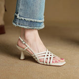 Purpdrank  new Summer Women Sandals Sheep Suede Leather Women Shoes Open Toe Ankle Strap Shoes Square Toe Thin Heel Sandals