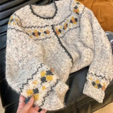 Purpdrank  Sweater Women's Autumn Winter Knitted Cardigan Embroidered Top Lazy Soft Sticky Coat Grey Sweaters Outerwear Jumpers Short Top