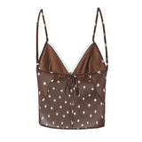 Purpdrank  Sexy Coffee Polka Dot Chiffon Lacing up Backless Camisole Tank Top + Zipper Low Waist Knee Length Mermaid Skirt 2 Pieces 1 Set