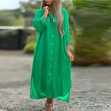 Purpdrank  Long Sleeve Maxi Dresses Women Turn Down Collar Casual Cotton Linen Button Shirt Dress Holiday Long Dresses Robe