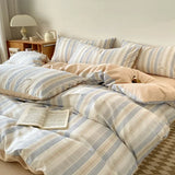 Purpdrank  4Pcs Grid Printed Fitted Sheet Bedclothes Cotton Double-Sided Mix Color Soft Quilt Cover Single Double Comfort Set for Adults