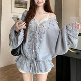 Purpdrank  Loose Korean Style V-Neck Knitted Hollow out Sweater Elegant Lazy Style Sweater Versatile Autumn Fashion Women's Clothing