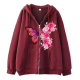 Purpdrank  Vintage Spice Butterfly Zipper Oversize Hoodie Elegant Cardigan Jacket Women's Fashionable Arrival Sweater