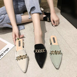 Purpdrank - Slippers Women New Chain Mules Women Slides Square Toe Ladies Striped Shoes Summer Fashion Footwear Square Heel Women Shoes
