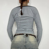 Purpdrank  Spring Grey Women's T-shirt V-Neck Long Sleeves Letter Print Crop Top Casual Fashion T Shirt Female Streetwear Sexy Cropped Tops