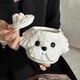 Purpdrank  Cute Teddy Dog Shaped Coffee Mugs High-capacity Ceramics Cup with Cover Juice Mug Milk Tea Mugs Teacup Fruit Juice Container