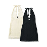 Purpdrank  Sexy Black Hollow Out Hole Lace Bow Halter V Collar Backless Mini Dress Women Big Backless Package Hips Short Dresses Robe