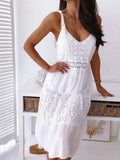 Purpdrank   Boho Midi Dress Women Sexy Backless Dress Summer Spaghetti Strap Fashion White Lace Patchwork Casual Beach Sleeveless Dresses