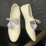 Purpdrank  Round Toe Floral Design Soft Flats Mary Jane Shoes for Women Comfort Low Heel Designer Ballet Flats Ladies Elegant Dress Pumps